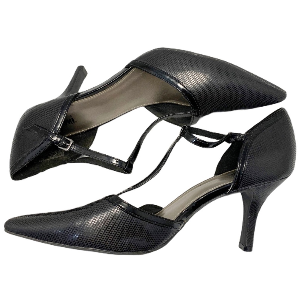 Fioni Black Pointy Toe T Strap Heels- Size 10 - Picture 9 of 14